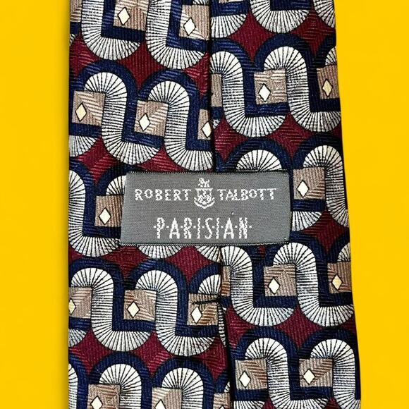 Robert Talbott Parisian Tie – Retro Geometric Pattern, Made in USA, 100% Silk - Picture 2 of 7